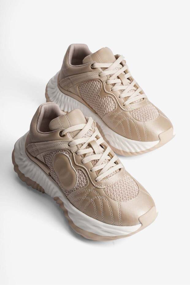 Women's Sneaker Thick Soled Lace-Up Sports Shoes Ravix Beige