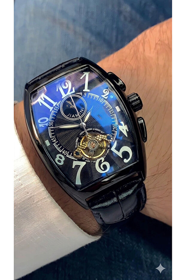 Sewor Automatic Mechanism Black Leather Cord Men Wrist Watch