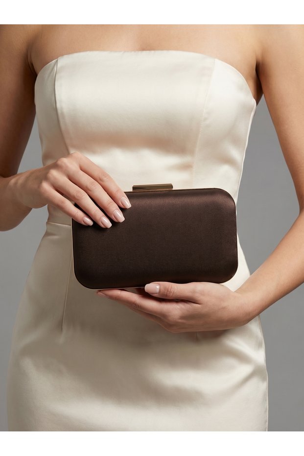 Brown Z.A.R.A. Satin Crystal Stone Embroidered Chain Women's Evening Dress Bag Wedding Engagement Graduation