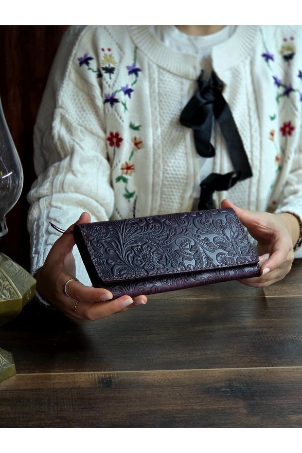 Mstng Large Purple Long Women's Wallet Genuine Leather Handcrafted Practical.Birthday&Mother'S&Valentine's Day Gift