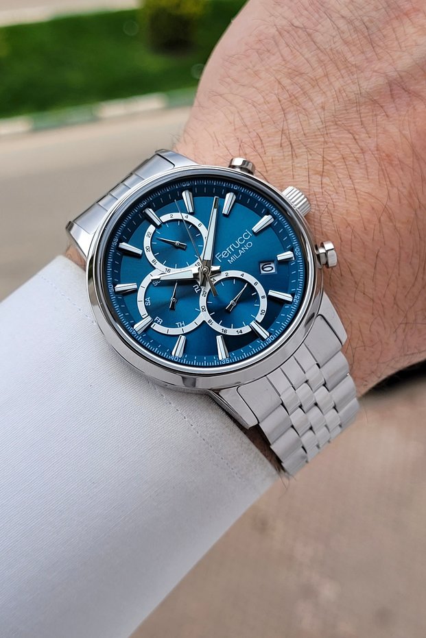Functional 41 mm Men's Wristwatch with Dial Blue Cord Gray Color Adjustable Cord