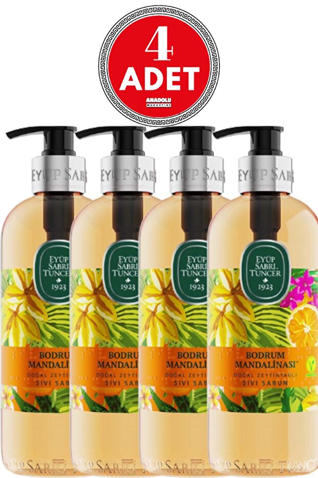 Bodrum Tangerine Natural Olive Oil Liquid Soap 500 ml X 4 Pcs