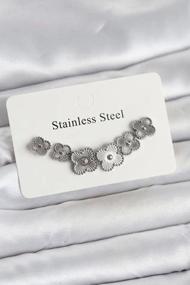 316L Steel Silver Color Clover Earring Set Tj-Bkp11698