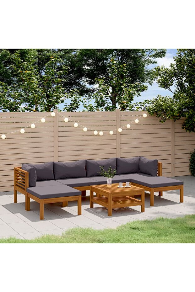 7 Piece Garden Lounge Set with Cushion Solid Acacia Wood