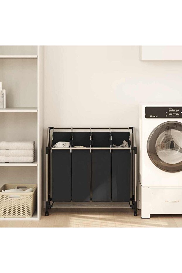 Laundry sorter with 4 bags black grey