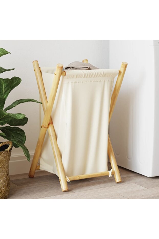 Laundry Basket Cream White 41.5x36x63.5 cm Bamboo