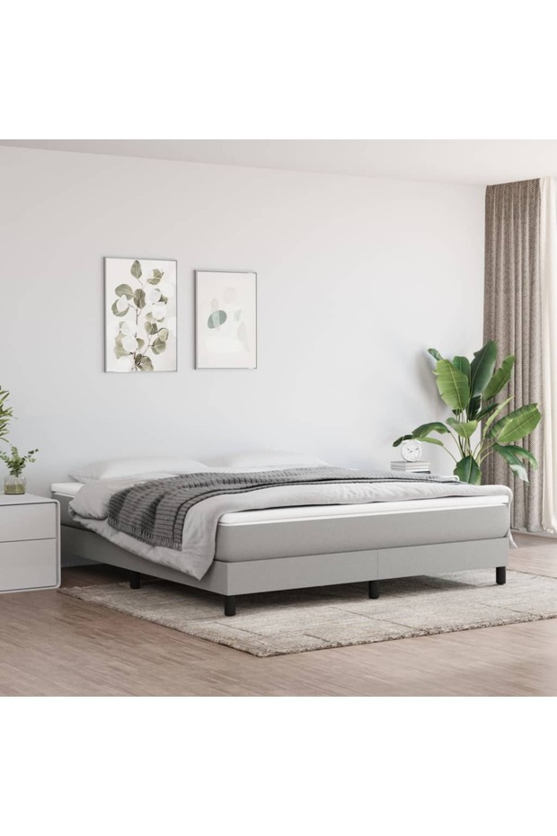 Box Spring Bed Frame Light Grey 180x200 cm Super King Fabric