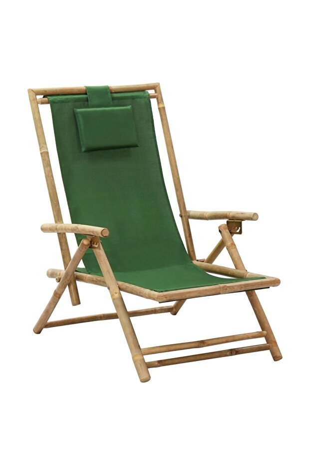 Reclining Relaxing Chair Green Bamboo and Fabric