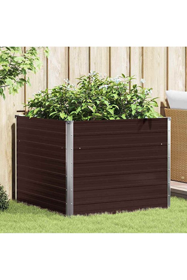 Raised Garden Bed Brown 100x100x77 cm Galvanised Steel