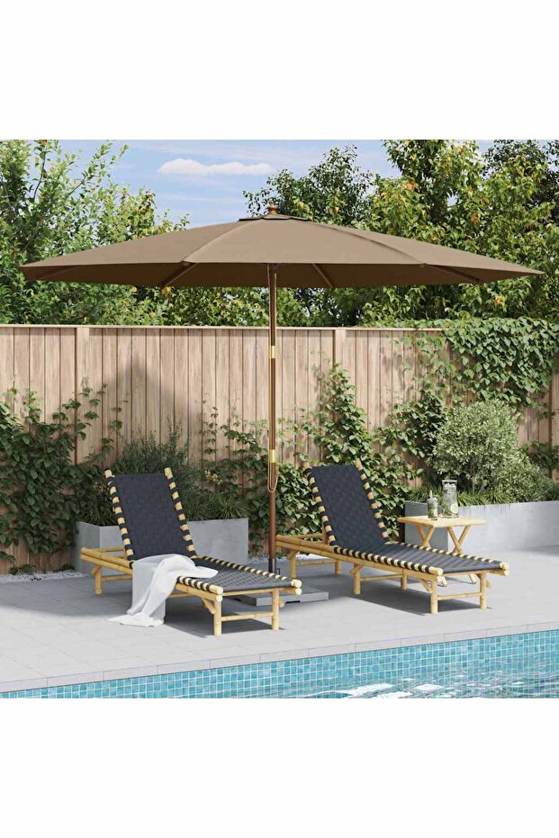 Outdoor Parasol with Wooden Pole 350 cm Taupe