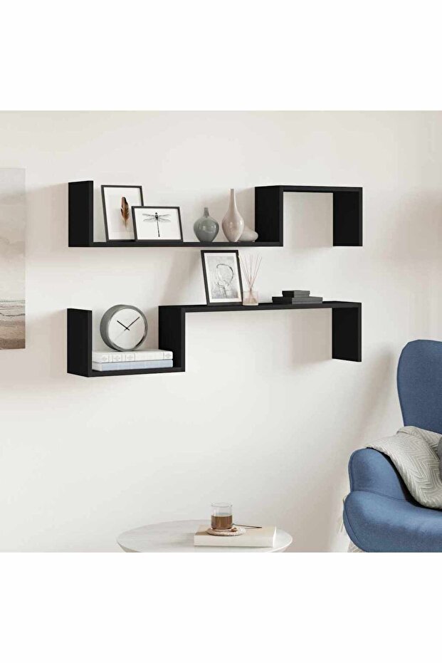 Wall Shelf 2 pcs Black 100x15x20 cm Engineered Wood