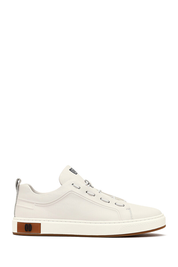 Men's White Lace-Up Sneakers, Genuine Leather Sneaker 25Wfd693418
