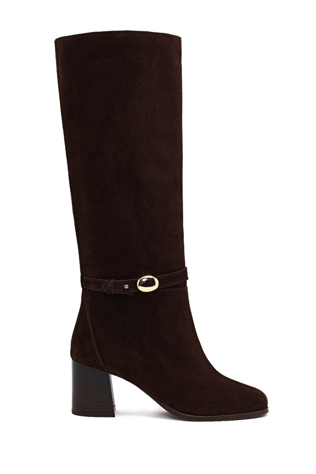 Women's Brown Buckle Suede Leather Boots 25Wfd163510