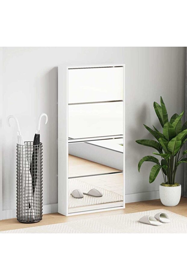 Shoe Cabinet 4-Layer Mirror White 63x17x134 cm