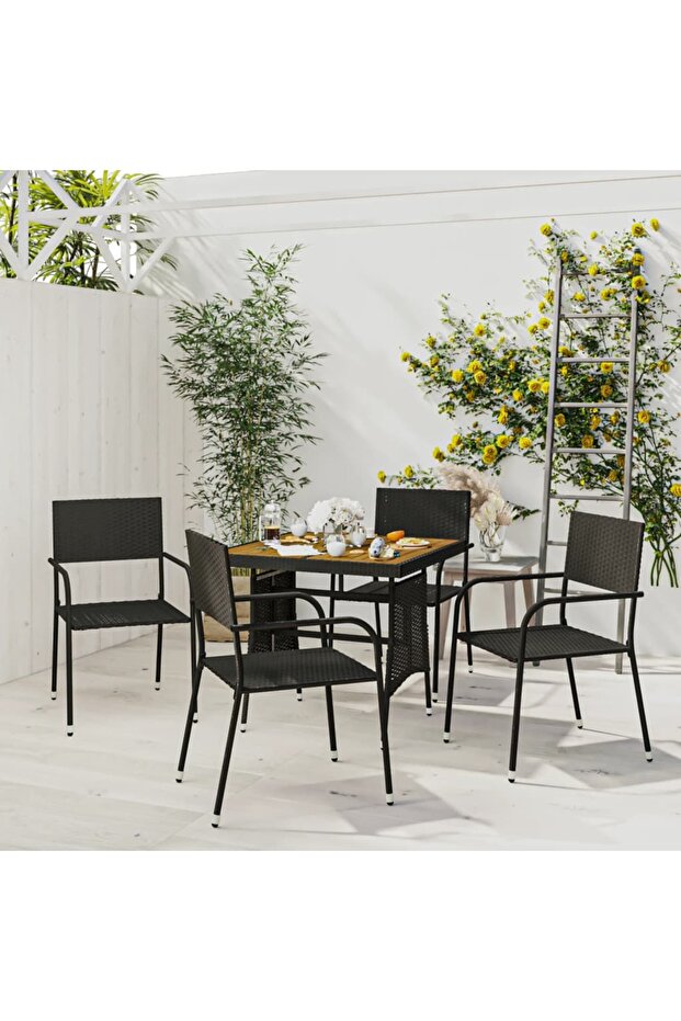 5 Piece Outdoor Dining Set Poly Rattan Black