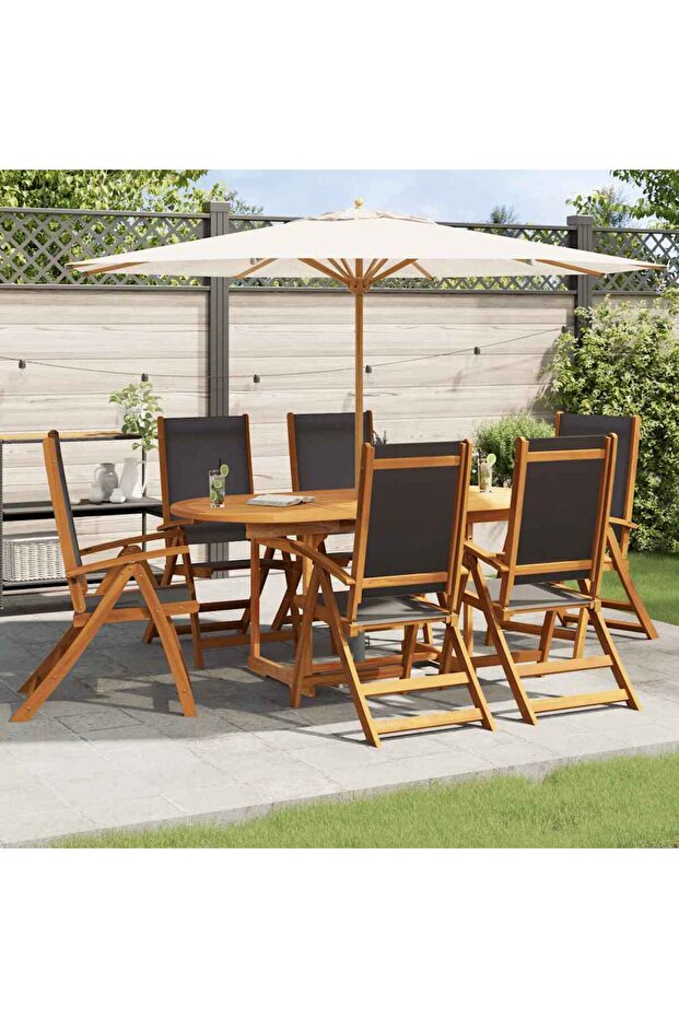 7 Piece Outdoor Dining Set Solid Acacia Wood