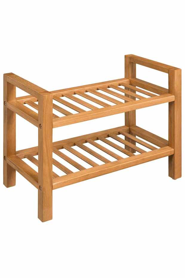 Shoe Rack with 2 Shelves 50x27x40 cm Solid Oak Wood