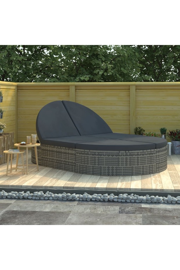 2-Person Sun Lounger with Cushions Poly Rattan Grey