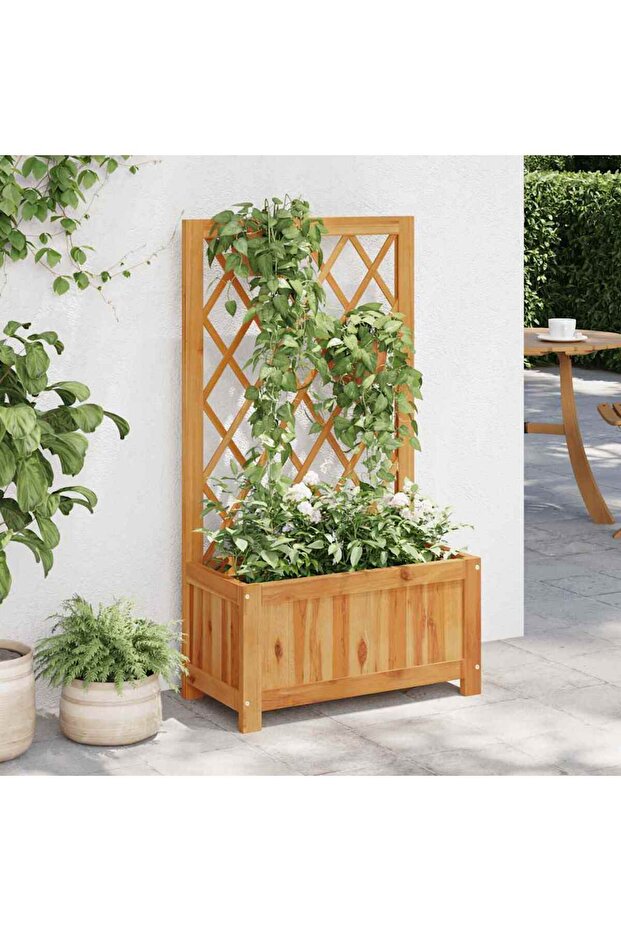 Garden Raised Bed with Trellis Solid Acacia Wood