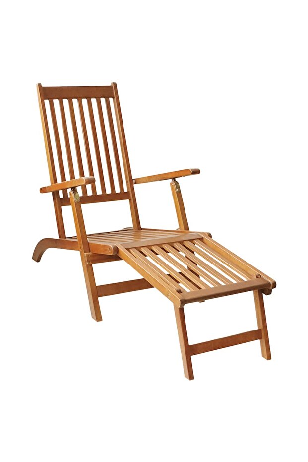 Outdoor Deck Chair with Footrest Solid Acacia Wood