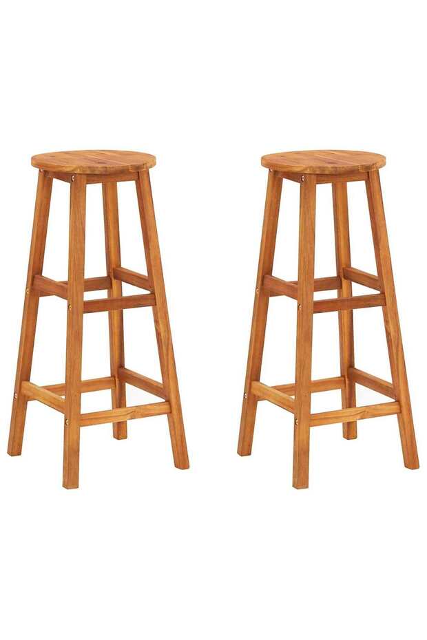 Bar Chair | Set of 2 | Natural Wood | Solid acacia wood | Medium