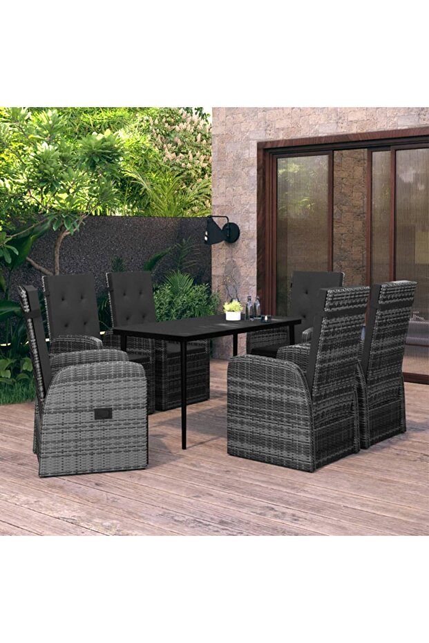 7 Piece Garden Dining Set with Cushions Grey
