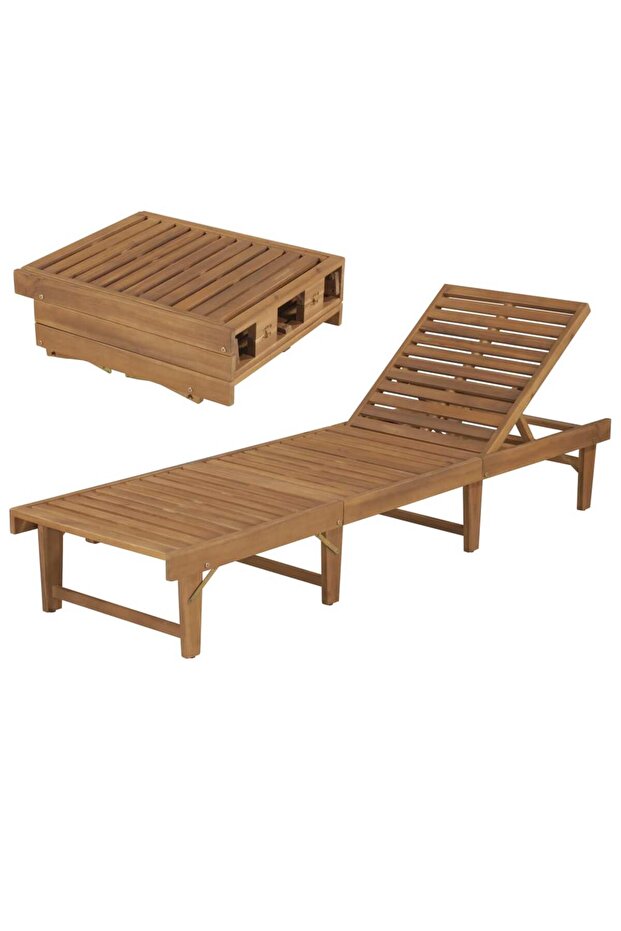 Folding Sun Lounger Solid Acacia Wood