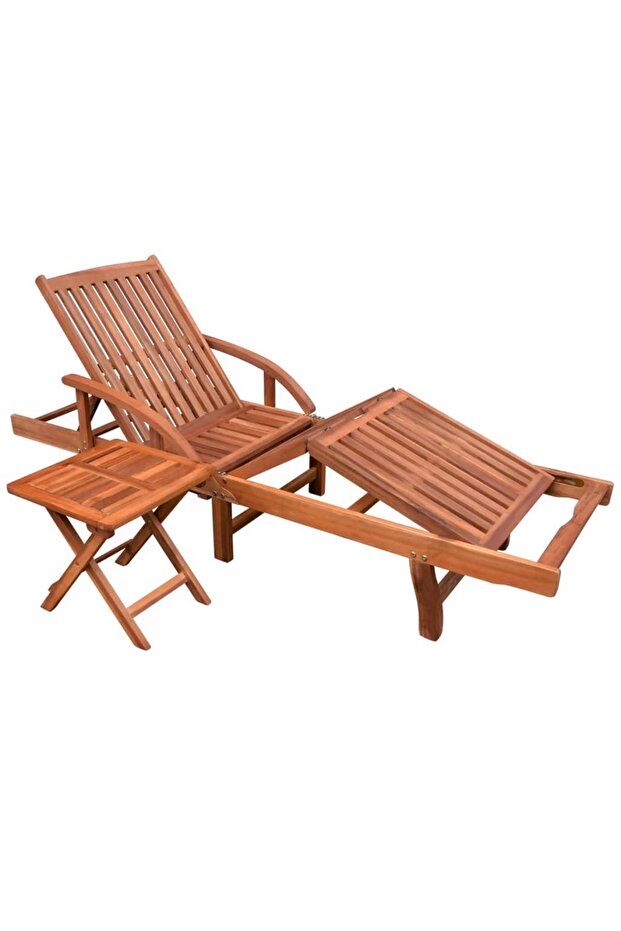 Sun Lounger with Table Solid Acacia Wood