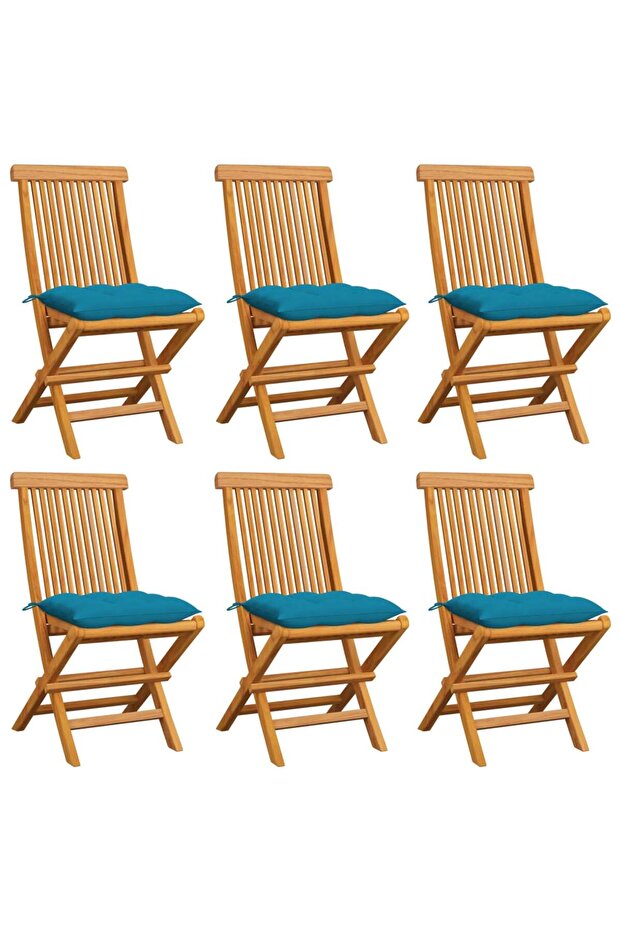 Garden Chairs with Light Blue Cushions 6 pcs Solid Teak Wood