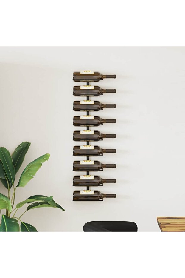 Wall-mounted Wine Rack for 9 Bottles Black Iron