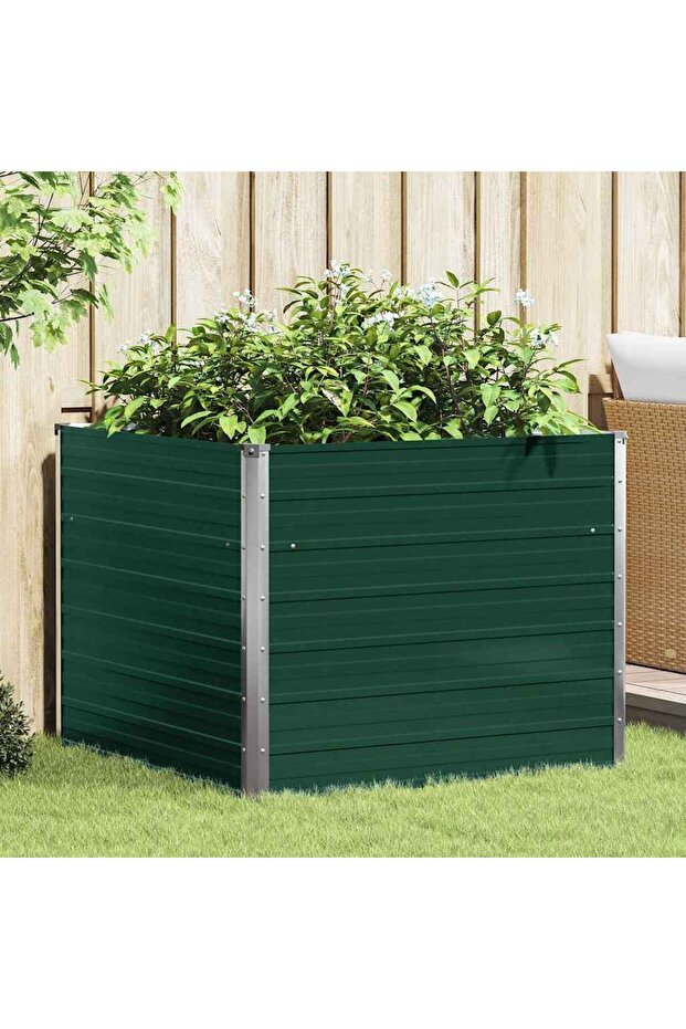 Raised Garden Bed 100x100x77 cm Galvanised Steel Green