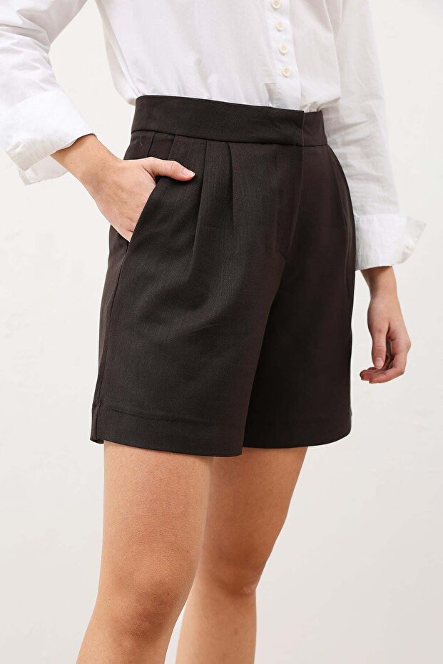 Brown Pleated Women's Shorts