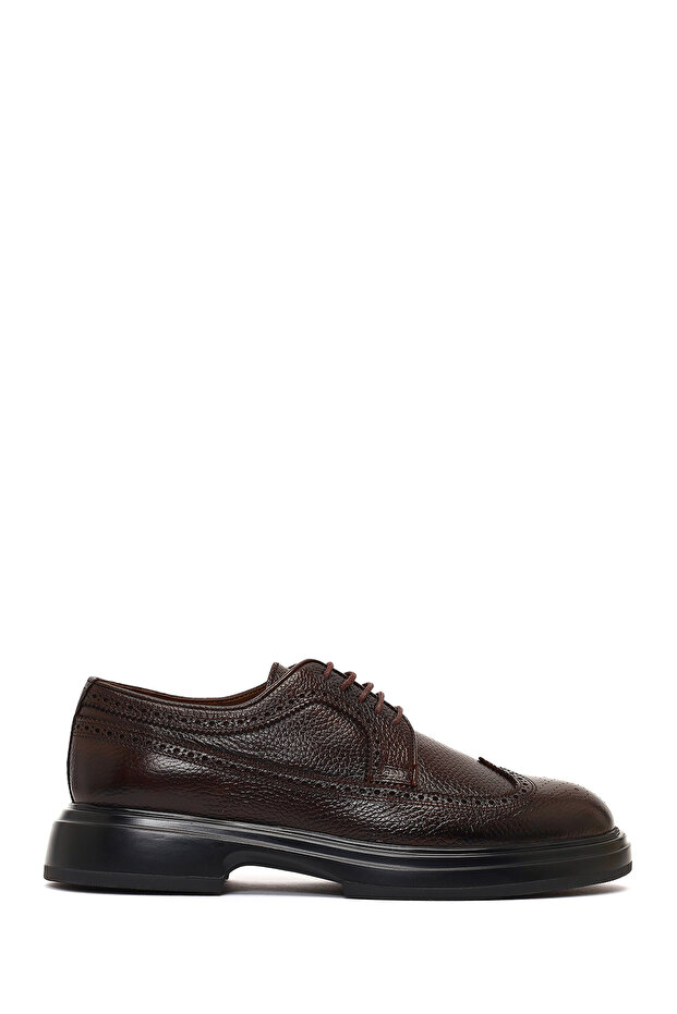 Men's Brown Lace-Up Thick Sole Leather Casual Shoes 25Wfd6042Ft