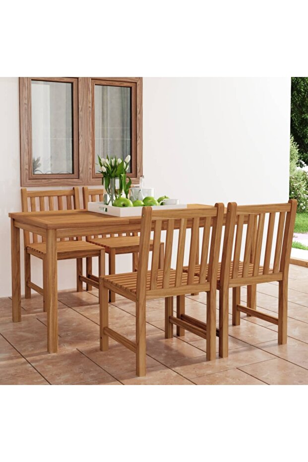 5 Piece Garden Dining Set 160x80 cm Solid Teak Wood