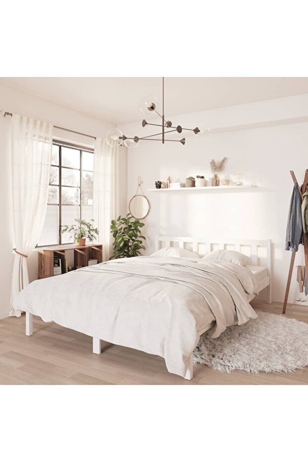 810083 Bed Frame without Mattress White Solid Wood 140x200 cm