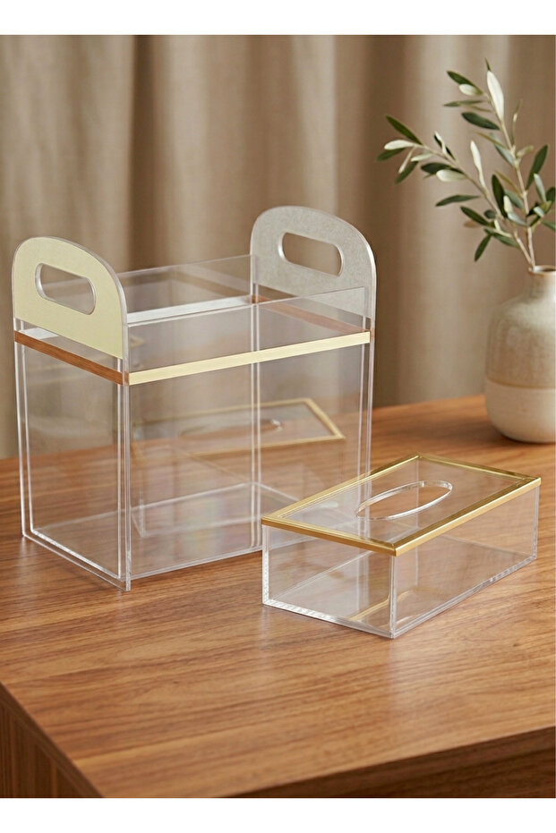 Trash Can Set with Transparent Acrylic Tissue Box