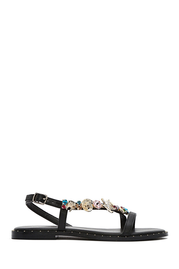 Women's Black Ankle Buckle Stone Sandals 25Sfd 441714