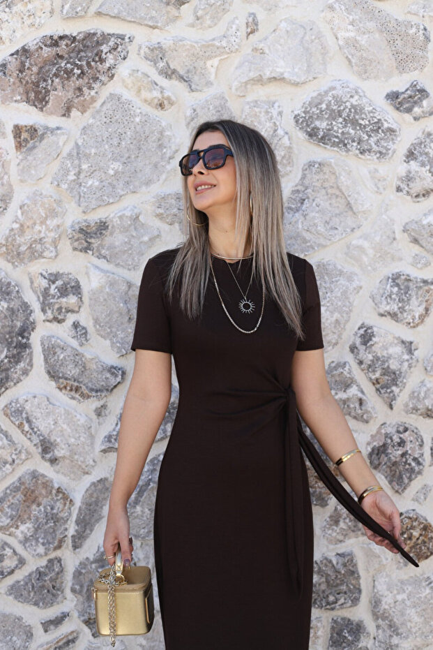 Coffee Basic Side Tie Dress - 2