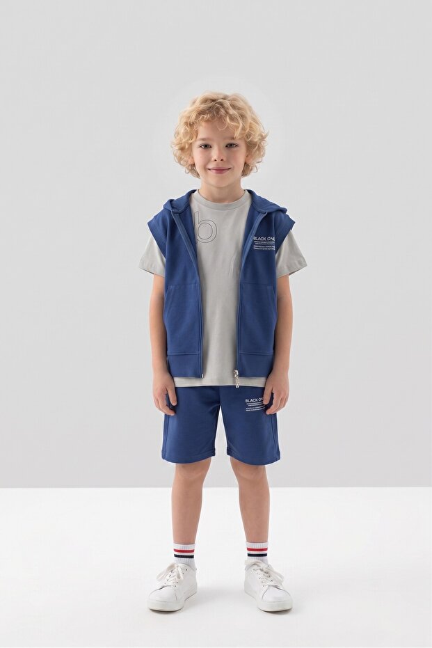 Crew Neck Boys' Vest T-Shirt and Shorts Three-Piece Set