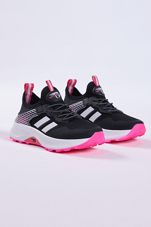 Children's Unisex Black Fuchsia Comfortable Breathable Fabric Lace-Up Sneaker