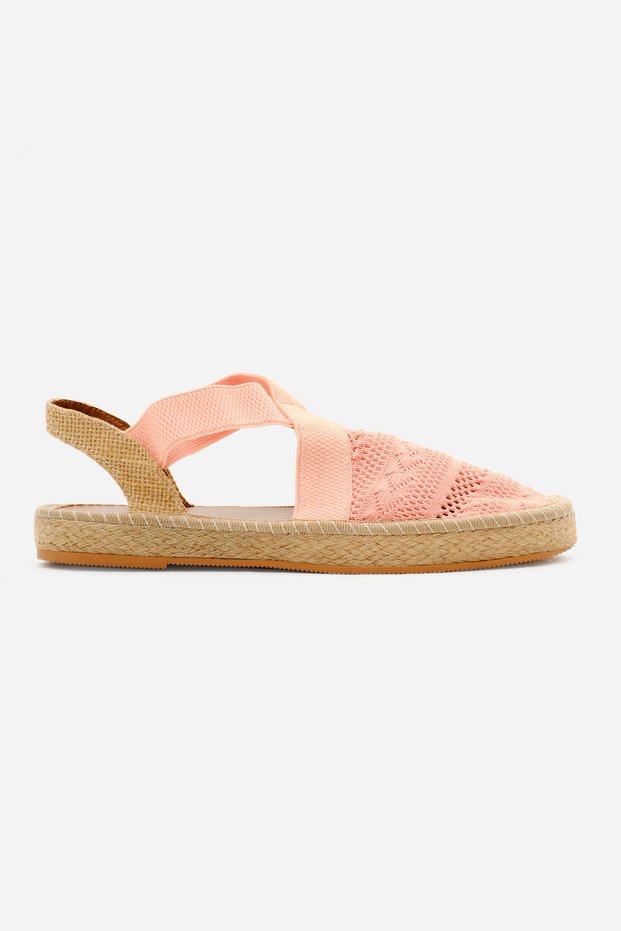 Powder Colored Women's Sandals - Closed Front, Cross Stripe, Straw Knitwear