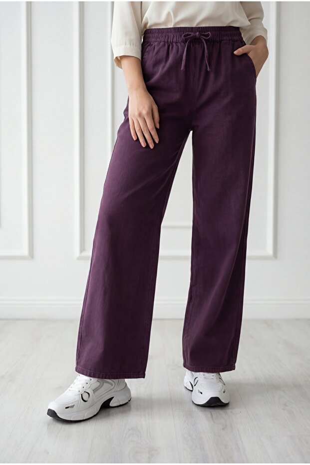 Elnur Flat Leg Gabardine Trousers-Ma3654 Plum