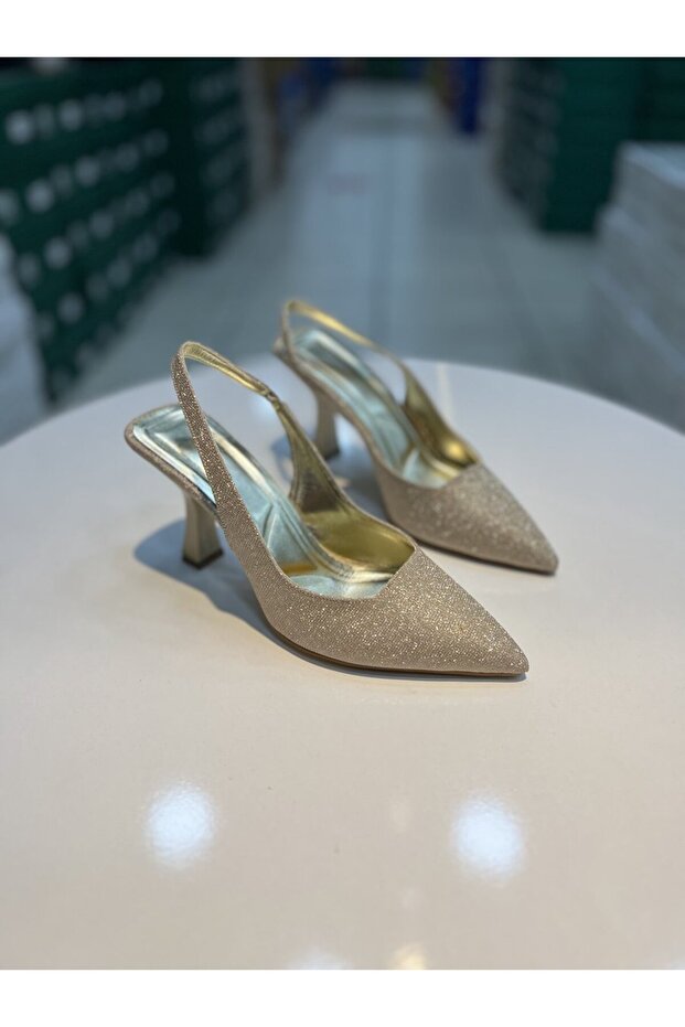 Serrace Silvery Material Open Back Women's Heeled Shoes