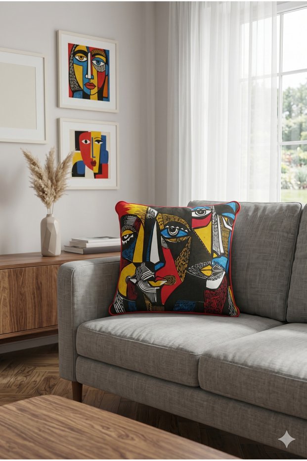 Colorfull Abstract Geometric Face Pattern Piping Velvet Throw Pillow Case 43X43 cm - Decorative Pillow Case