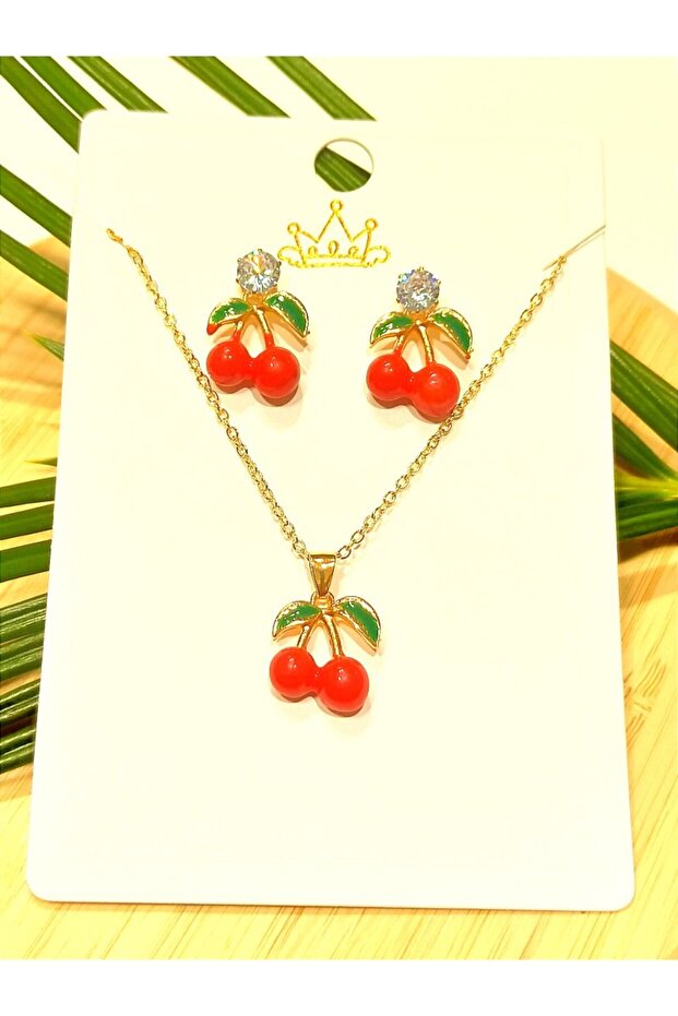 Colorful Cherry Earrings Necklace Set