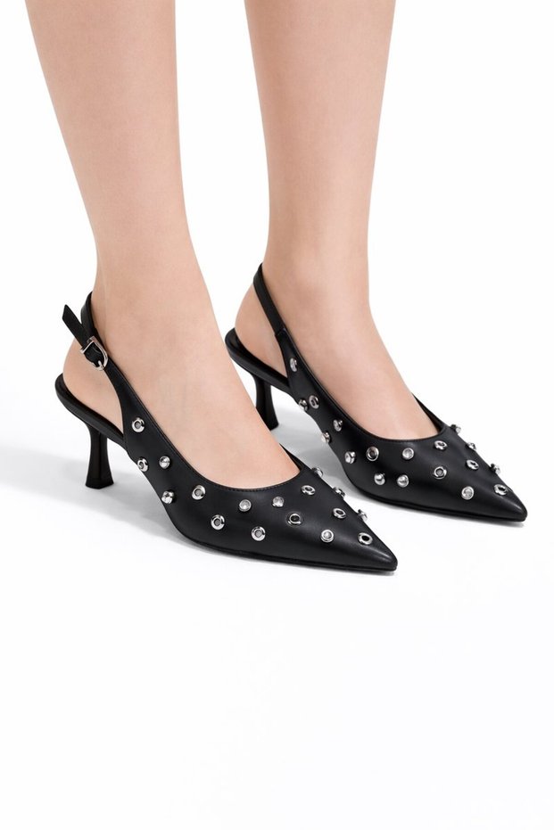 Vollex Imported Buckle-Stoned Stylish Women's Heeled Shoes