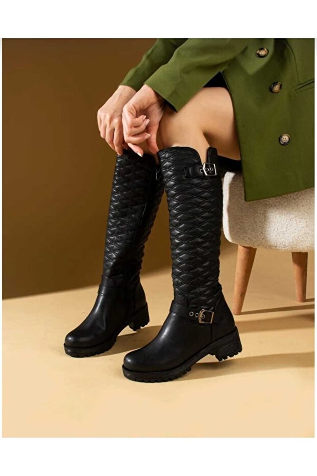 Serrace Women's Below-The-Knee Casual Biker Boots