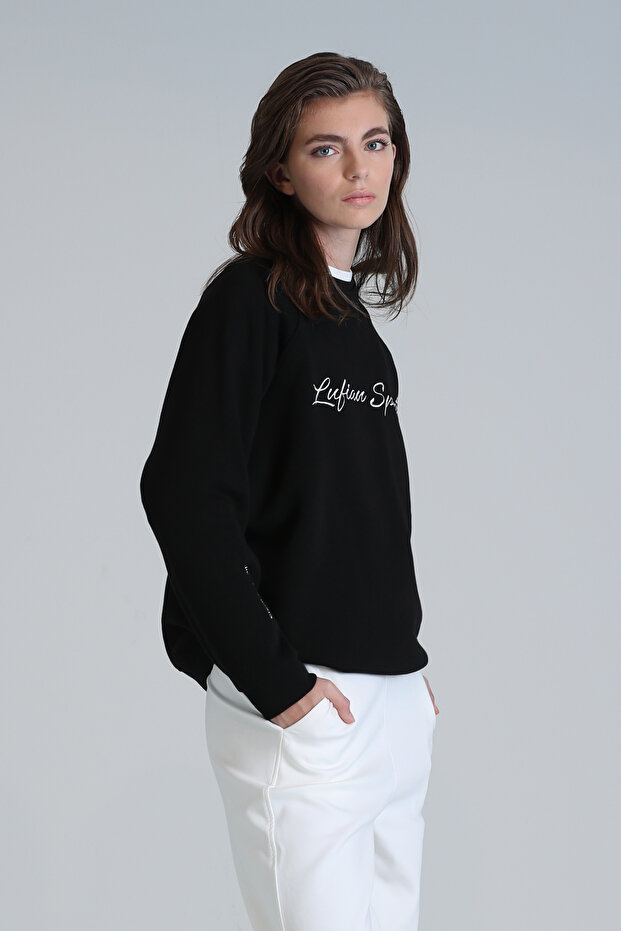 Loved Kadın Örme Sweatshırt Siyah - 5