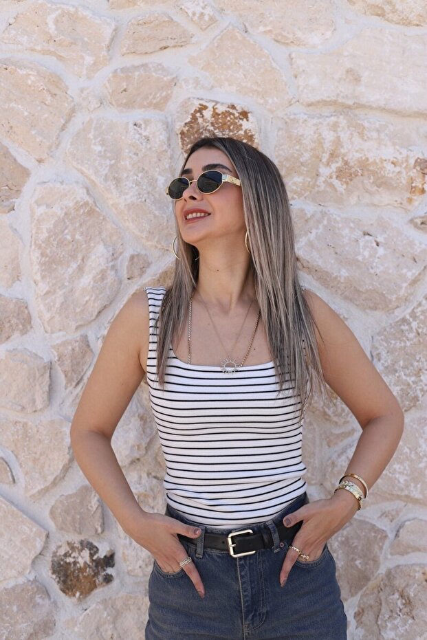 White Striped Thick Strap Tank Top