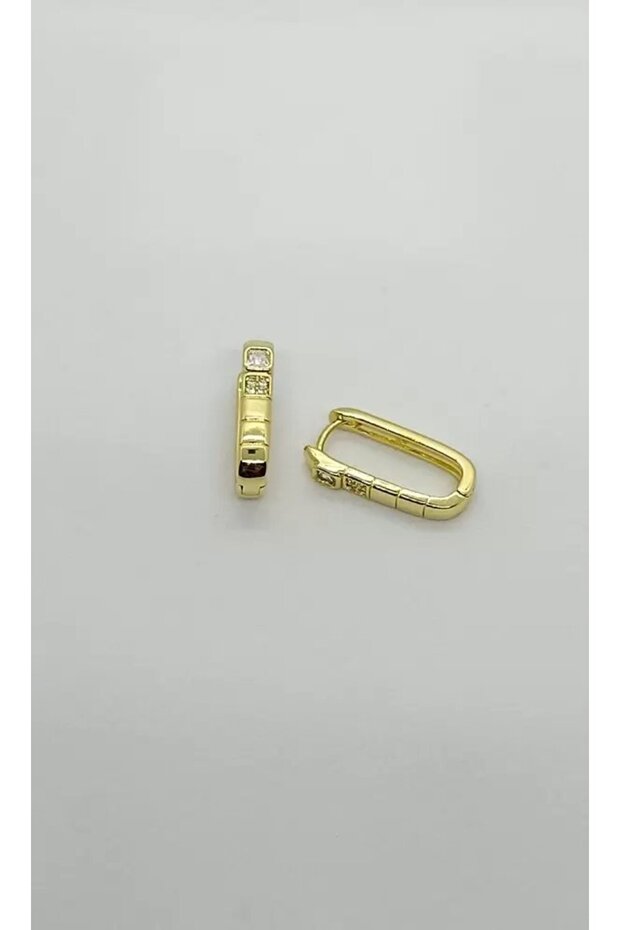 Minimal Square Stone Detailed Gold Earrings